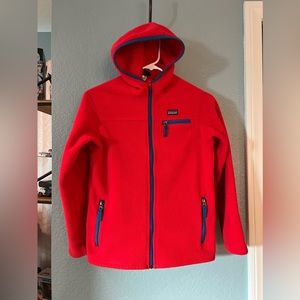 Kids Patagonia zippered hooded synchilla sz L (12) bright red with bright blue